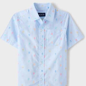 The Children’s Place Boys Easter Egg Poplin Button Up Shirt - blue